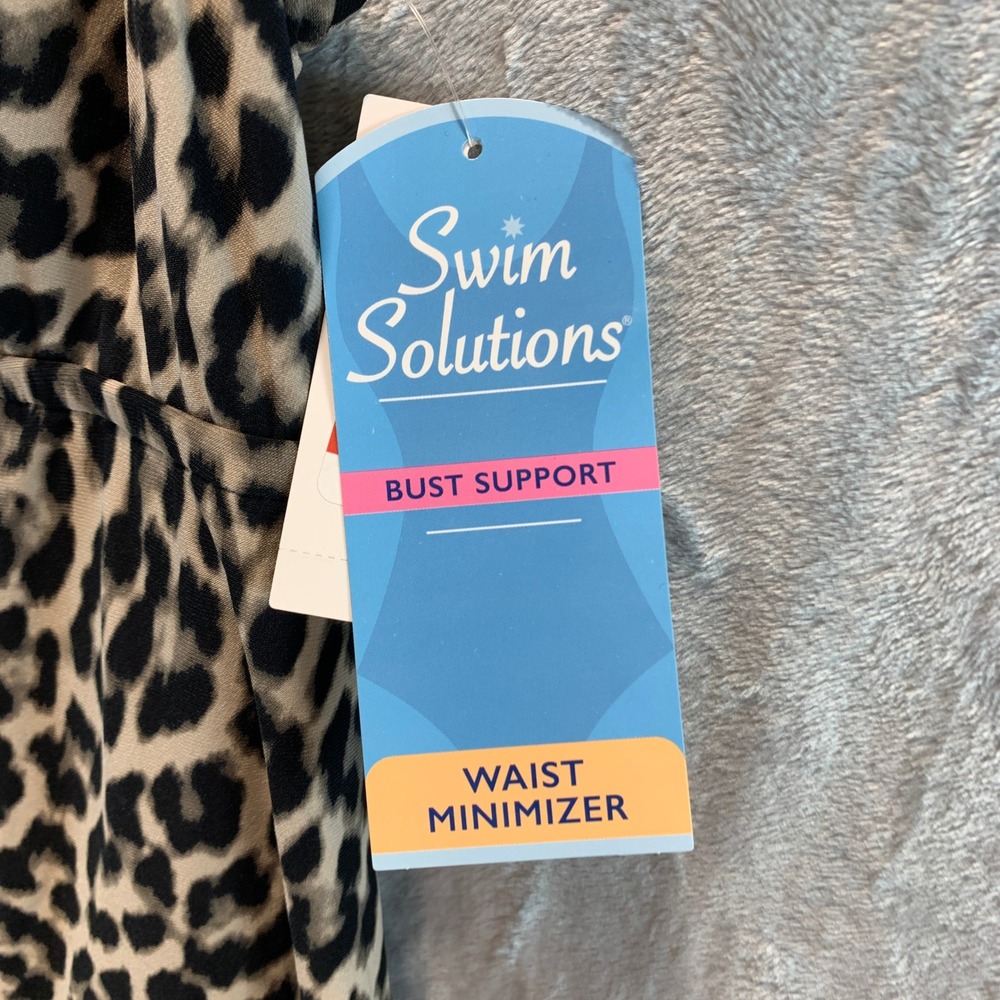 Swim Solutions Womens Leopard Print Square Neck Swimdress Black Tan 12 8005649 - Picture 3 of 9